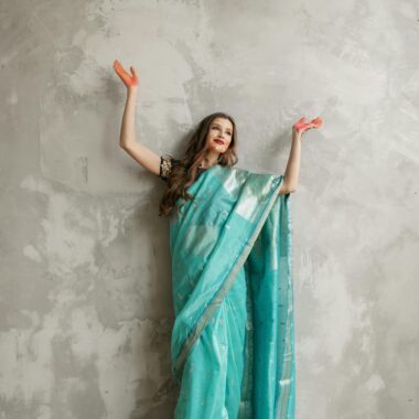 Elegant Turquoise Blue & Silver Zari Occasional Silk Saree