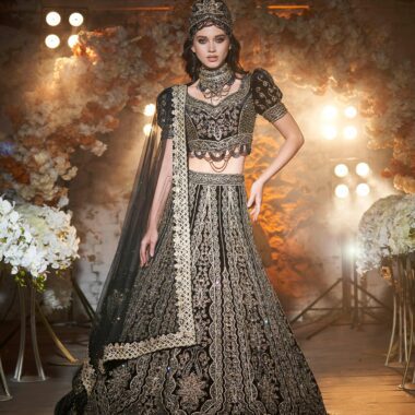 Opulent Black Velvet Bridal Lehenga with Heavy Gold Zari Work & Embellished Blouse