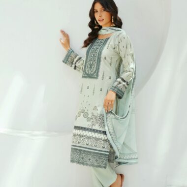 Serene Mint Green Printed & Embroidered Cotton Kurti Set with Dupatta