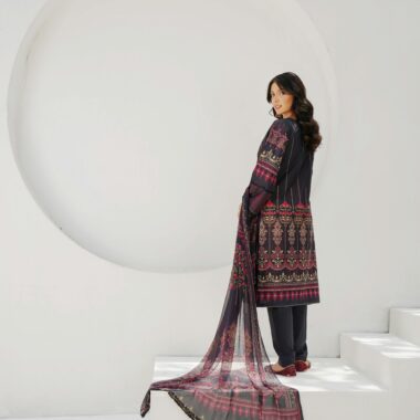 Elegant Deep Navy Blue Printed Cotton Kurti & Pant Set with Dupatta