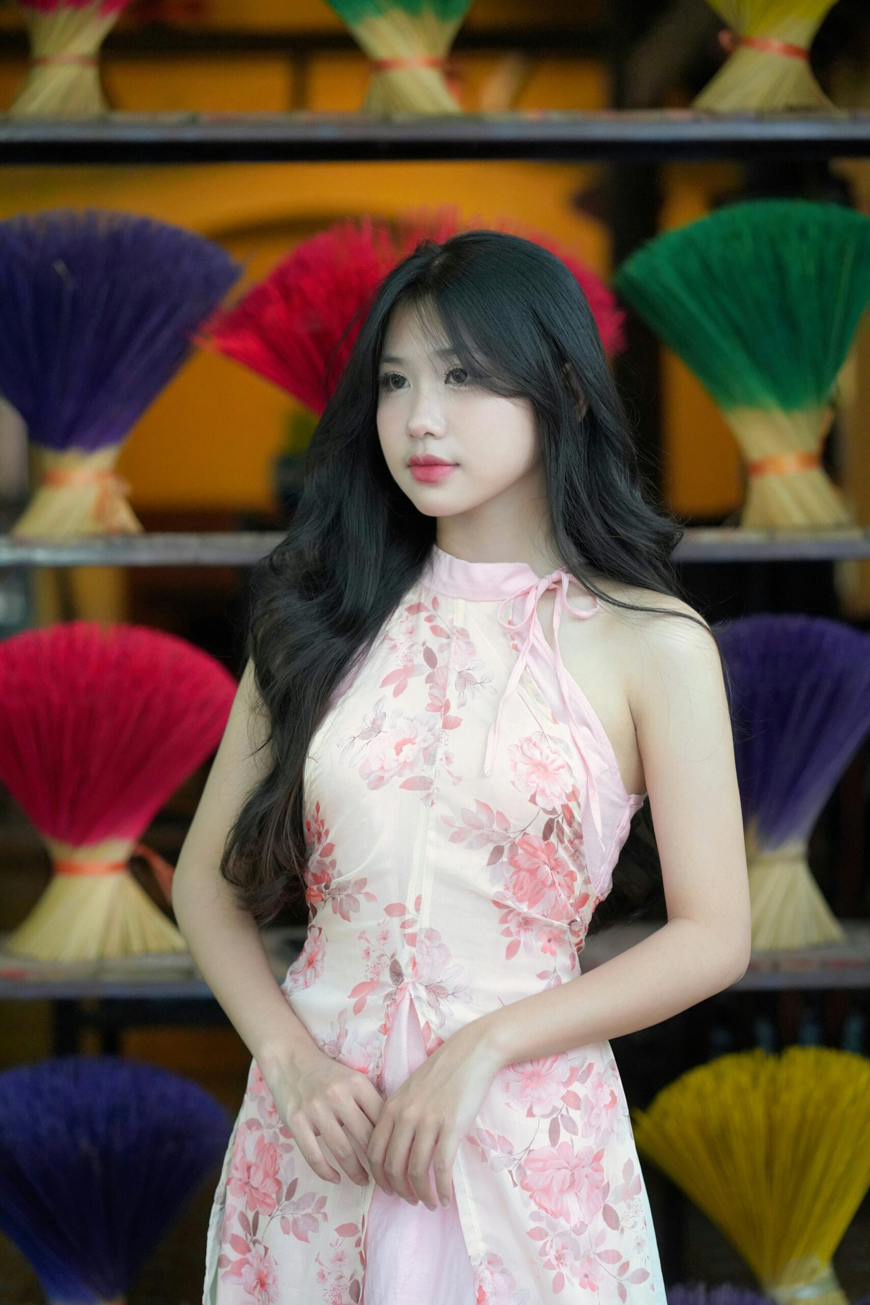 Romantic Soft Pink Floral Halter Neck Gown with Tulle Detail